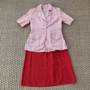 Vintage 1970’s Women’s JUNIOR HOUSE Checkered Blazer & Union Made Red Belt Skirt